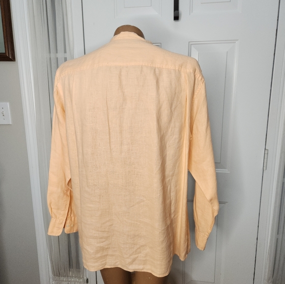 Carribean Mens Apricot Peach Nehru Collar 100% Linen Shirt  Size Large - Picture 4 of 9